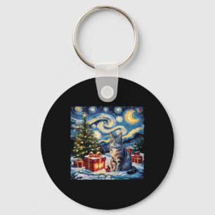 Starry Night Christmas Non-pedigreed Cat Van Gogh Key Ring
