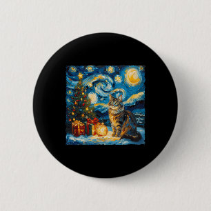 Starry Night Christmas Norwegian Forest Art Van Go 6 Cm Round Badge