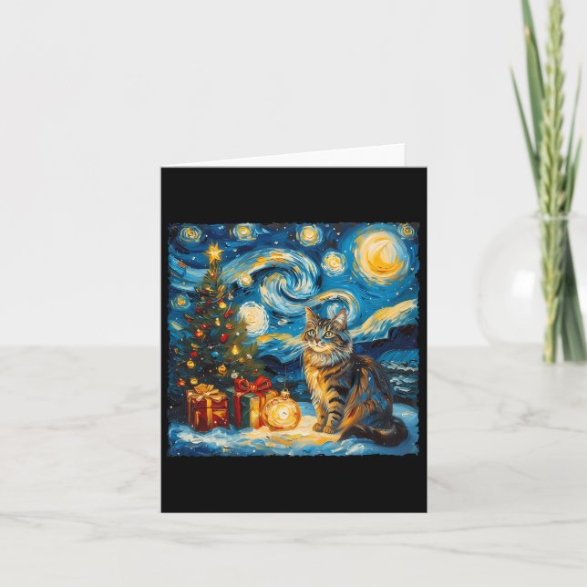 Starry Night Christmas Norwegian Forest Art Van Go Card (Front)