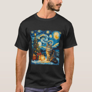 Starry Night Christmas Norwegian Forest Art Van Go T-Shirt