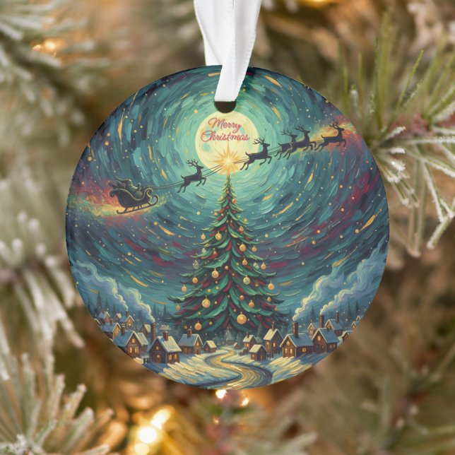 Starry Night Christmas Ornament Round Acrylic (Tree)