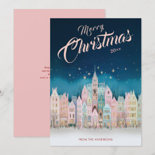 Starry Night Christmas Town Holiday Card