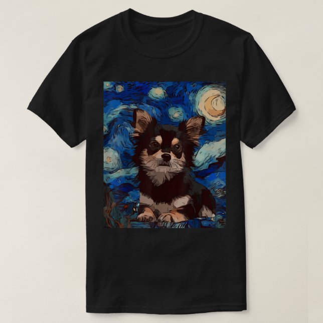 Starry Night Chubby Chihuahua Dog Painting Dog Lov T-Shirt (Design Front)