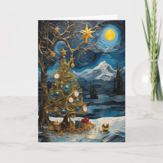 Starry Night Clock Christmas Card | Abstract Time  (Front)
