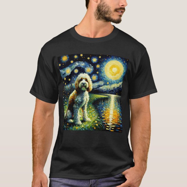 Starry Night Cockapoo Dog Van Gogh Lover T-Shirt (Front)