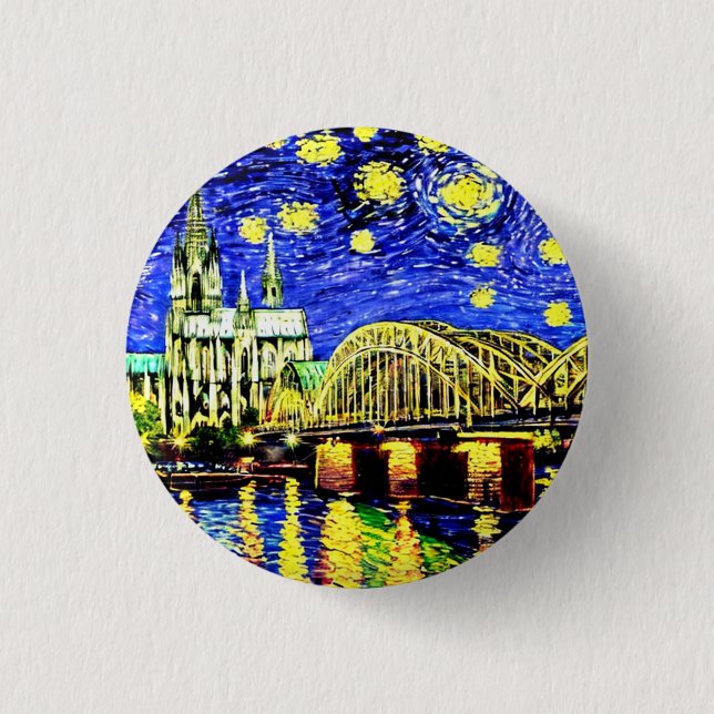 Starry Night Cologne Germany Cathedral 3 Cm Round Badge (Front)