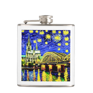 Starry Night Cologne Germany Cathedral Hip Flask
