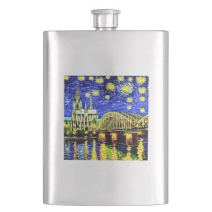 Starry Night Cologne Germany Cathedral Hip Flask