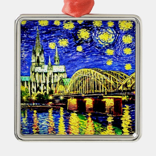 Starry Night Cologne Germany Cathedral Metal Tree Decoration (Front)