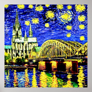 Starry Night Cologne Germany Cathedral Poster