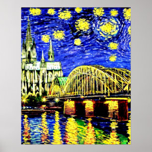 Starry Night Cologne Germany Cathedral Poster
