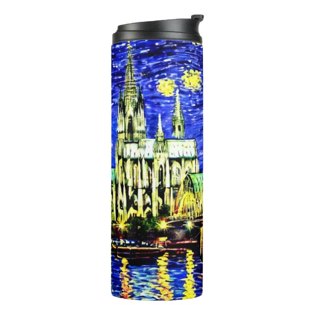 Starry Night Cologne Germany Cathedral Thermal Tumbler (Rotated Left)