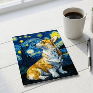 Starry Night Corgi Dog Impressionist Art Postcard