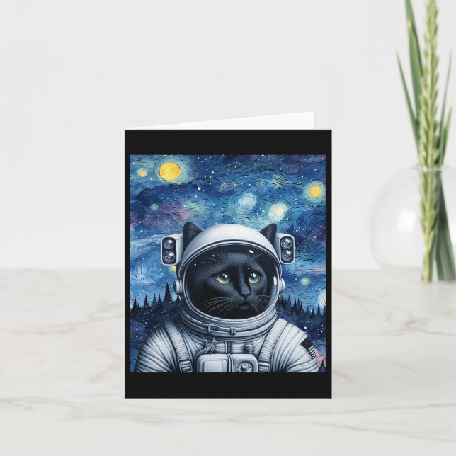 Starry Night Cosmic Cat Astronaut Art  Card (Front)