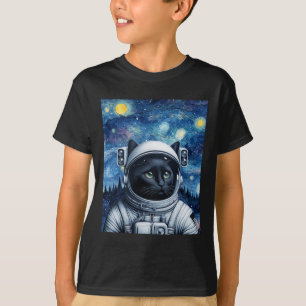Starry Night Cosmic Cat Astronaut Art T-Shirt