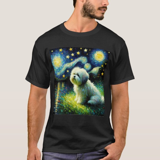 Starry Night Coton de Tulear Dog Van Gogh Lover T-Shirt (Front)