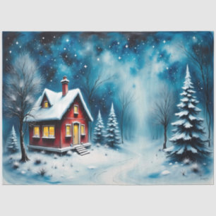 Starry Night Cottage Winter Wonderland Decoupage Tissue Paper