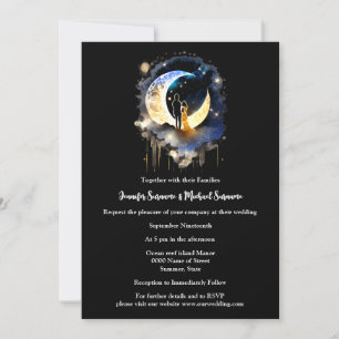 Starry night couple celestial lunar moon elegant invitation
