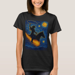 Starry Night Cowgirl: Van Gogh Western Art Print T-Shirt