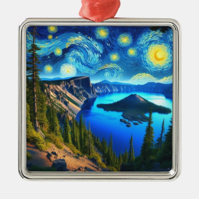Starry Night Crater Lake National Park Metal Tree Decoration (Front)
