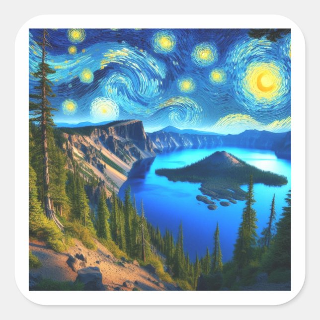 Starry Night Crater Lake National Park Square Sticker (Front)