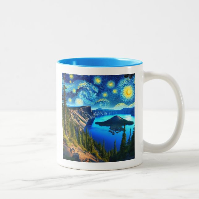 Starry Night Crater Lake National Park Two-Tone Coffee Mug (Right)