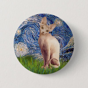 Starry Night - Cream Sphynx Cat 6 Cm Round Badge