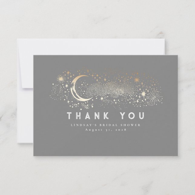 Starry Night Crescent Moon Small Thank You Card (Front)