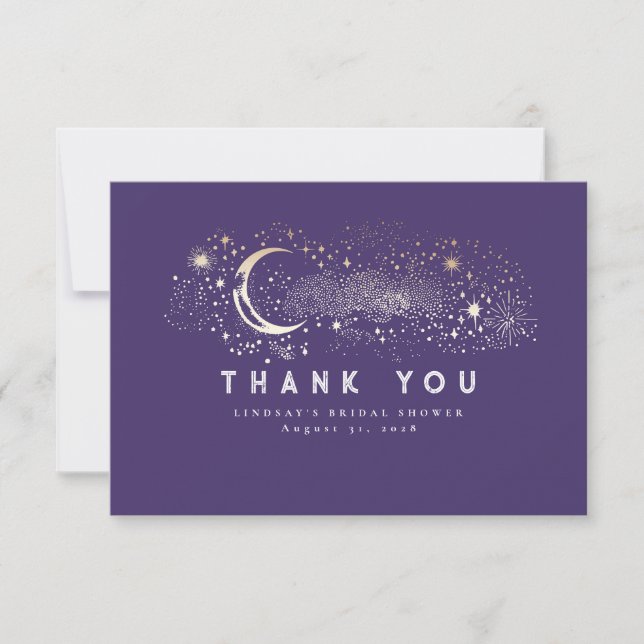 Starry Night Crescent Moon Small Thank You Card (Front)