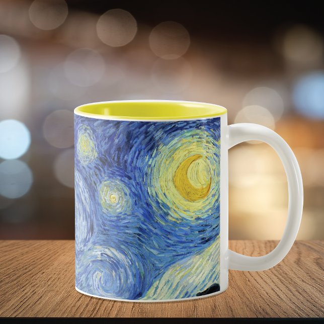 Starry Night Crescent Moon Van Gogh Two-Tone Coffee Mug (Creator Uploaded)