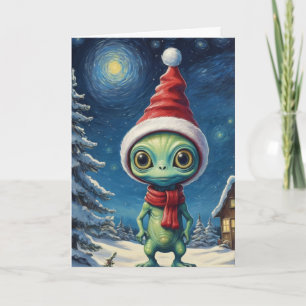 Starry Night Cute Alien Space Christmas Card