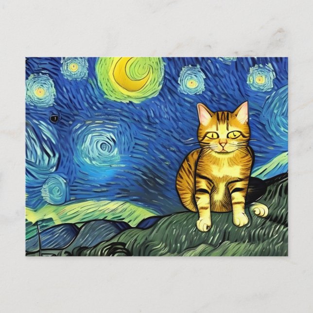 Starry Night Cute Vincent Van Gogh Cat Postcard (Front)