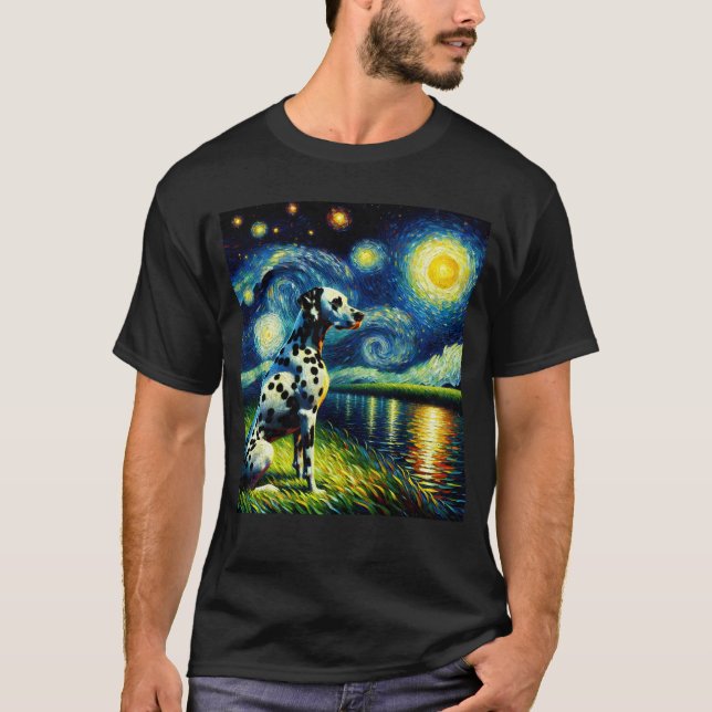 Starry Night Dalmatian Dog Van Gogh Lover T-Shirt (Front)