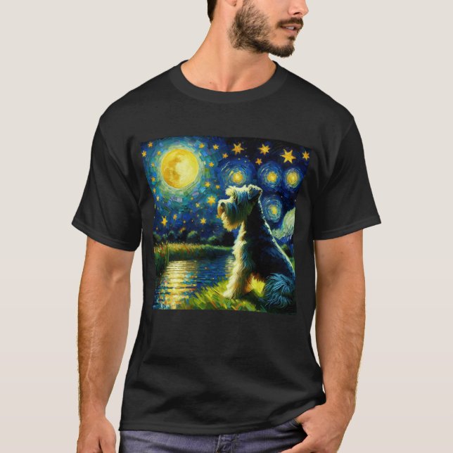Starry Night Dandie Dinmont Terrier Dog Van Gogh T-Shirt (Front)