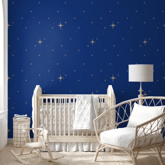 Starry Night  - Dark Blue Peel & Stick Wallpaper (Kids)