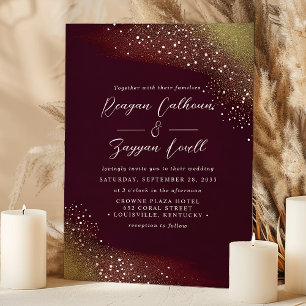Starry Night Deep Crimson Red Wedding Invitation