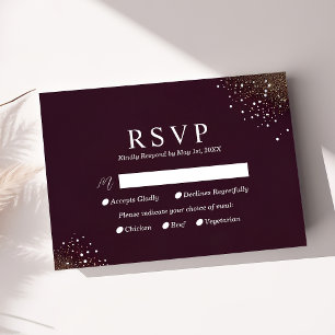 Starry Night Deep Crimson Wedding RSVP Card