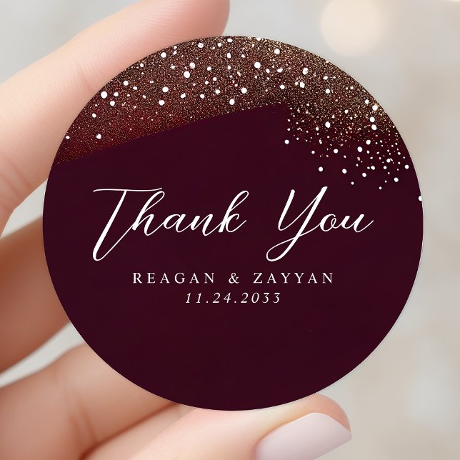 Starry Night Deep Crimson Wedding Thank You Classic Round Sticker (Creator Uploaded)
