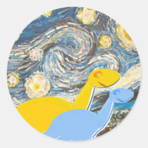 Starry Night Dinosaurs Classic Round Sticker