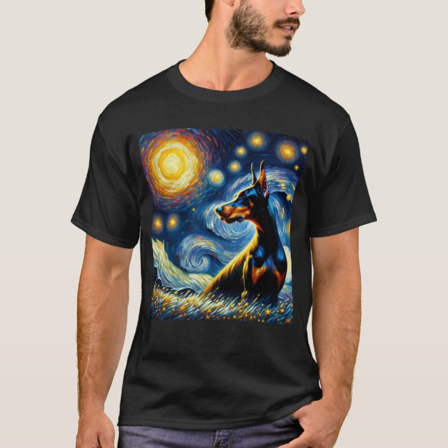 Starry Night Doberman Pinscher Dog Van Gogh Lover T-Shirt (Front)