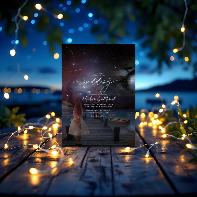 Starry Night Dockside Wedding QR Code Photo Invitation (Starry Night Dockside Wedding QR Code Photo Invitation)