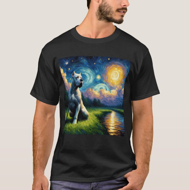 Starry Night Dogo Argentino Dog Van Gogh Lover T-Shirt (Front)