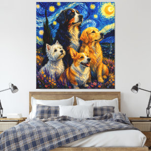 Starry Night Dogs Fantasy Art Collection Canvas Print