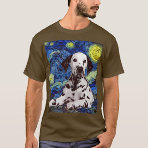 Starry Night Dotted Dalmatian Dog Painting Dog Lov T-Shirt