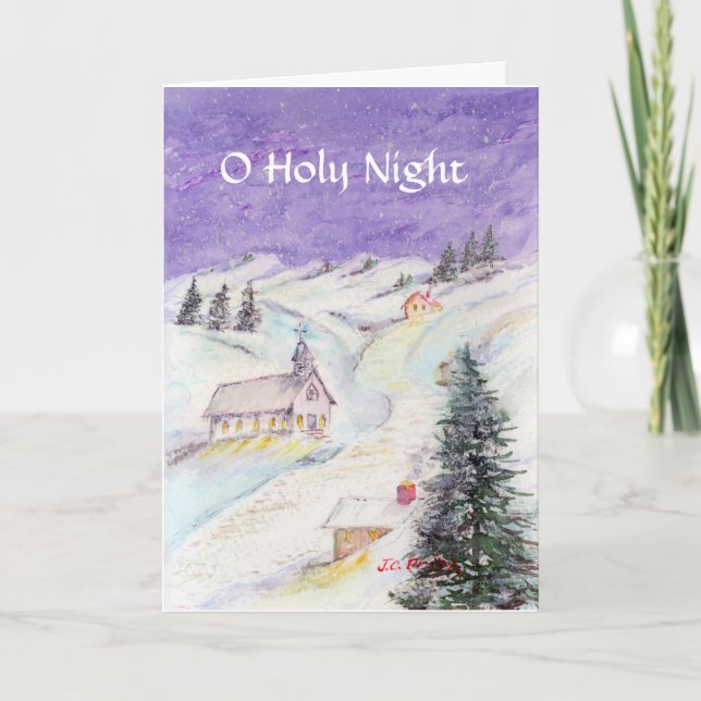 Starry Night Draped in Snow Christmas Watercolor Holiday Card (Front)