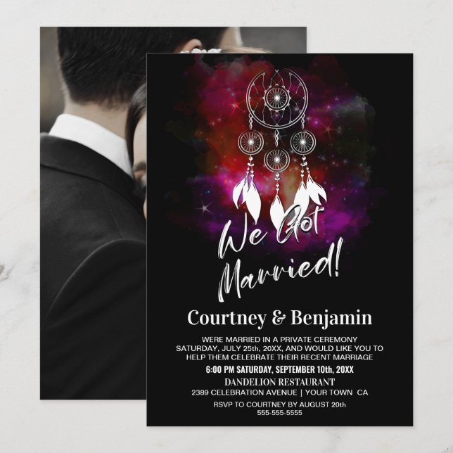 Starry Night Dream Catcher Wedding Reception Photo Invitation (Front/Back)