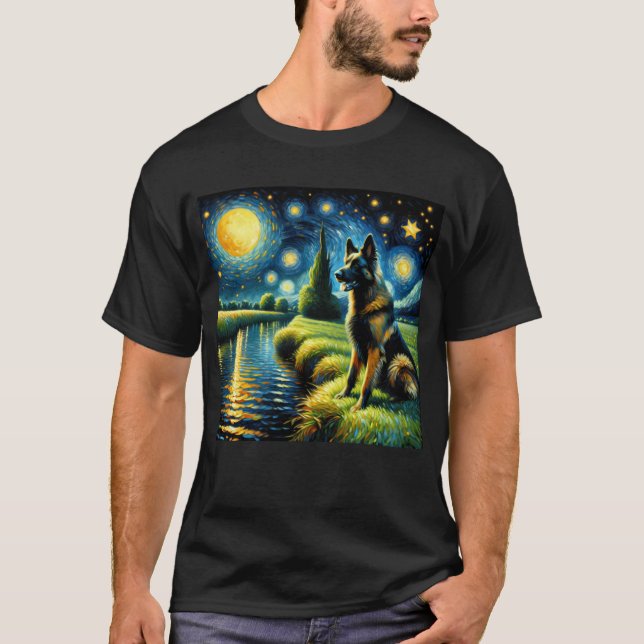 Starry Night Dutch Shepherd Dog Van Gogh Lover T-Shirt (Front)