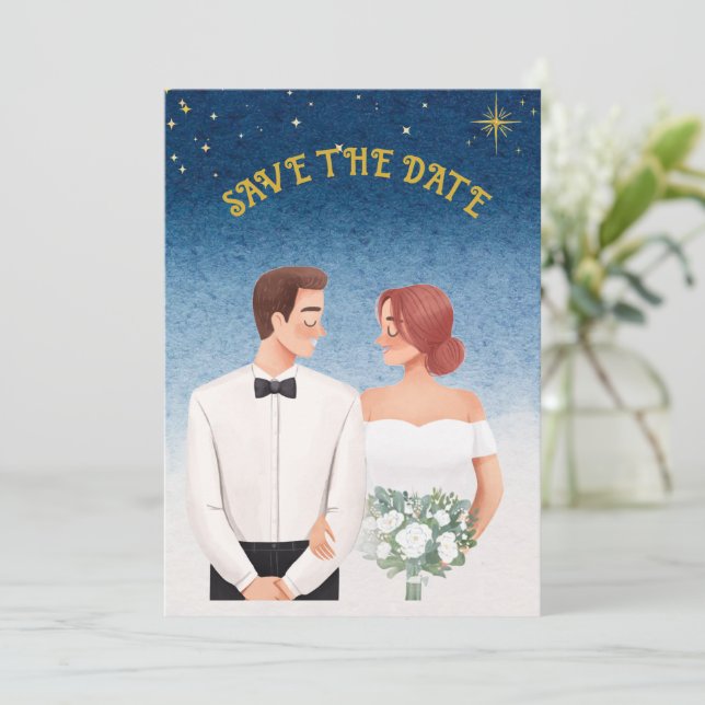 Starry Night Elegance  Romantic Save the Date Invitation (Standing Front)
