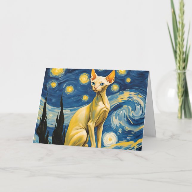 Starry Night Elf Sphynx Cat Stationary Blank Thank You Card (Front)