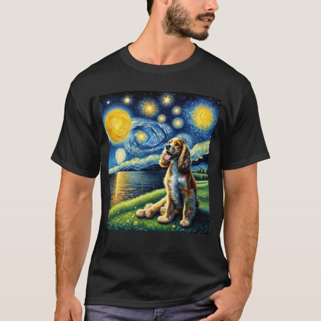 Starry Night English Cocker Spaniel Dog Van Gogh T-Shirt (Front)
